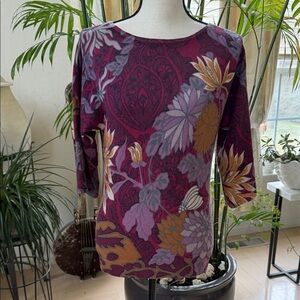 Neiman Marcus Burgundy Floral Cashmere Sweater